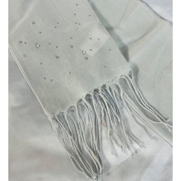 Swarovski Light Gray Scarf With Crystal Embellishments & Fringe Trim 72 Inch - Picture 4 of 11